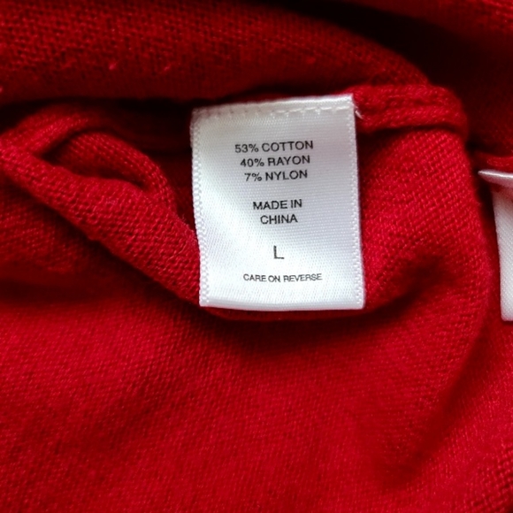 New York & Company red knit cardigan w/ ruffle, size large w/ buttons - Picture 6 of 7